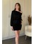Kayık Yaka Modal Kumaş Cool Eteği Ayarlanabilir Mini Siyah Elbise 3