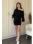 Kayık Yaka Modal Kumaş Cool Eteği Ayarlanabilir Mini Siyah Elbise 8