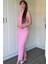 Gofre Kumaş Pembe Midi Elbise 6