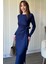 Bağlamalı Modal Uzun Kollu Midi Lacivert Elbise 7