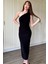 Drapeli Tek Omuz Siyah Midi Elbise 4