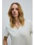 Alıne Kadın %100 Organik Pamuk Derin V Yakalı Comfort Fit Ekru T-Shirt 4