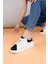LC109 Beyaz Siyah Cilt Beyaz Taban Kadın Sneaker 1