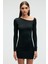 Lukkıd Kadın Esnek Kumaşlı Asimetrik Yakalı Slim Fit Siyah Elbise 2