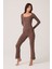 x Ece Kahverengi Modal Kumaşlı Uzun Kollu Eşofmanlı Pijama Takımı Ribbed Pj2 6