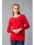 Kadın Kırmızı Reglan Kol Simli Detaylı Yuvarlak Yaka Triko Bluz 1