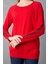 Kadın Kırmızı Reglan Kol Simli Detaylı Yuvarlak Yaka Triko Bluz 6