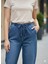 Kadın Beli Lastikli Kot Pantolon Bağcıklı Jogger Model Rahat Kesim Mavi Denim Jean 4