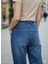 Kadın Beli Lastikli Kot Pantolon Bağcıklı Jogger Model Rahat Kesim Mavi Denim Jean 6