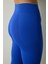 Saks Mavisi Orta Destek Cepli Yüksek Bel Tayt 5