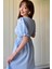 Müslin Kumaş Kısa Kol Midi Mavi Elbise 8