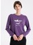 D5WL-SWT3615 Mor Bisiklet Yaka Relaxed Baskılı Kadın Sweatshırt 2