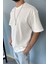 Oversize Fit %100 Pamuk Orta Kalın Dokulu Ekru T-Shirt 3