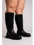 Ayarlanabilir Streçli Fermuarlı Kalın Taban Siyah Kadın Çizme 2