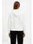 Kadın Oversize Kapüşonlu Sweatshirt Hoodie 3 Iplik Şardonlu Pamuklu Kumaş, Önü Baskılı, Fermuarlı Rahat Kalıp, Kışlık ve Sokak Stili Sweat - Beyaz 4