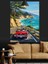 Kırmızı Araba Sahil Palmiye Dekoratif Kanvas - Mdf Ahşap Tablo 1