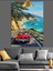 Kırmızı Araba Sahil Palmiye Dekoratif Kanvas - Mdf Ahşap Tablo 2