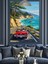 Kırmızı Araba Sahil Palmiye Dekoratif Kanvas - Mdf Ahşap Tablo 3