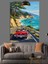 Kırmızı Araba Sahil Palmiye Dekoratif Kanvas - Mdf Ahşap Tablo 4