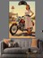 Motosikletli Kadın Vintage Stili Dekoratif Kanvas - Mdf Ahşap Tablo 4