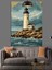 Kayalık Sahildeki Deniz Feneri ve Deniz Dekoratif Kanvas - Mdf Ahşap Tablo 1
