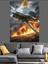 Alevler Içindeki Savaş Uçağı Dekoratif Kanvas - Mdf Ahşap Tablo 1