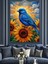 Ayçiçeği Üzerinde Mavi Kuş Dekoratif Kanvas - Mdf Ahşap Tablo 1