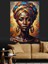 Afrika Kadını Renkli Türban Dekoratif Kanvas - Mdf Ahşap Tablo 5