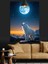 Mavi Gecede Dolunay ve Kurt Manzarası Dekoratif Kanvas - Mdf Ahşap Tablo 1