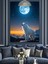 Mavi Gecede Dolunay ve Kurt Manzarası Dekoratif Kanvas - Mdf Ahşap Tablo 3