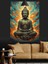 Oturmuş Budha Huzur Figürü Alevli Koyu Fon Dekoratif Kanvas - Mdf Ahşap Tablo 2