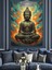 Oturmuş Budha Huzur Figürü Alevli Koyu Fon Dekoratif Kanvas - Mdf Ahşap Tablo 4