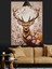 Kiraz Çiçekli Boynuzlu Geyik Dekoratif Kanvas - Mdf Ahşap Tablo 1