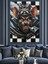 Damalı Motorcu Fare Başı Piston Dekoratif Kanvas - Mdf Ahşap Tablo 3