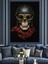 Kasklı Kurukafa Motorsikletçi Portre Dekoratif Kanvas - Mdf Ahşap Tablo 3