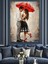 Kırmızı Şemsiyeli Kadın Yağmur Dekoratif Kanvas - Mdf Ahşap Tablo 2