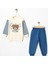 Erkek Bebek Ekru Mavi Çizgili Ayı Nakışlı 2'li Takım - 1016185 1