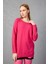 Kadın Fuşya Reglan Kol Simli Detaylı Yuvarlak Yaka Triko Bluz 1