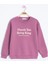 Pembe Yazı Baskılı Bisiklet Yaka Kız Çocuk Şardonlu Sweatshirt 23256 1