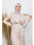 Tüylü Saten Tesettür Elbise Krem 5