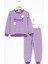 Mor Papatya Nakışlı Çizgili Kız Çocuk Takım 23351 1