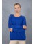 Kadın Saks Mavisi Ajurlu Inci Detaylı Reglan Kollu Yuvarlak Yaka Triko Bluz 3