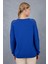 Kadın Saks Mavisi Ajurlu Inci Detaylı Reglan Kollu Yuvarlak Yaka Triko Bluz 4