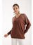 Kadın Kahve Omuzları Taş Detaylı V Yaka Triko Bluz 2