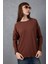 Kadın Kahve Omuzları Taş Detaylı Geniş Manşetli Bisiklet Yaka Triko Bluz 1