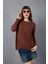 Kadın Kahve Omuzları Taş Detaylı Geniş Manşetli Bisiklet Yaka Triko Bluz 2