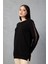 Kadın Siyah Reglan Kol Simli Detaylı Yuvarlak Yaka Triko Bluz 4