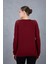 Kadın Bordo Ajurlu Inci Detaylı Reglan Kollu Yuvarlak Yaka Triko Bluz 4