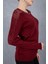 Kadın Bordo Ajurlu Inci Detaylı Reglan Kollu Yuvarlak Yaka Triko Bluz 5