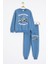 Mavi Erkek Çocuk Yazılı Karakter Baskılı Şardonlu Eşofman Takımı 23288 1